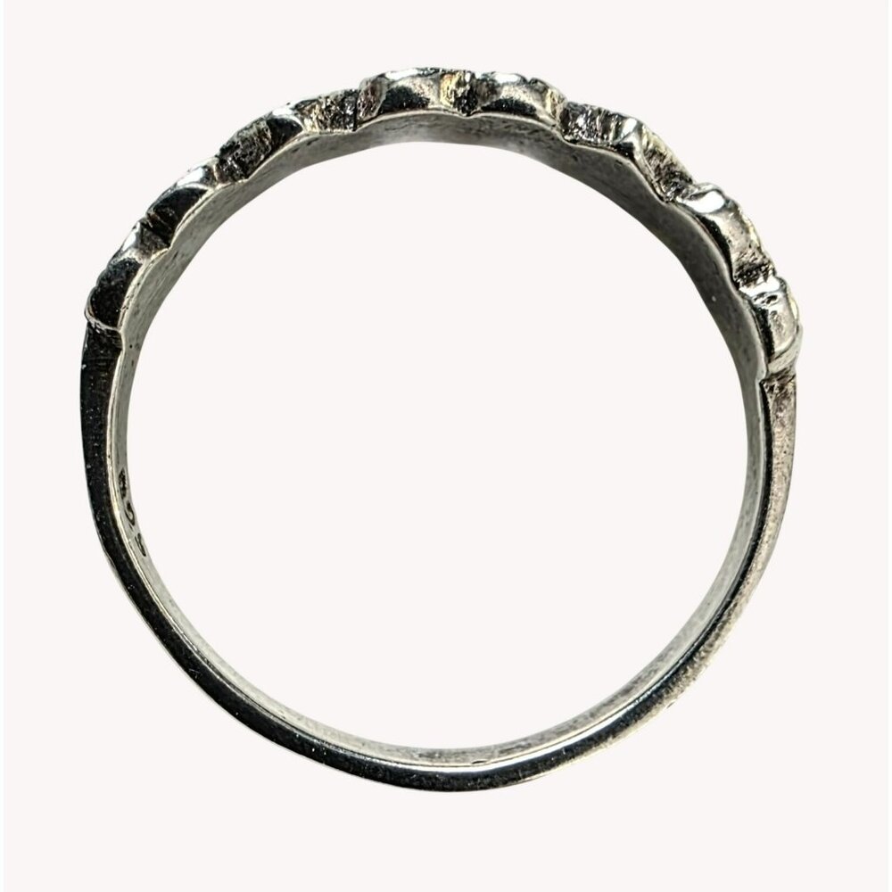 Vintage Sterling Silver Heart Ring Band Marcasite Beaded Carved Handcrafted 6.25 - Picture 7 of 9